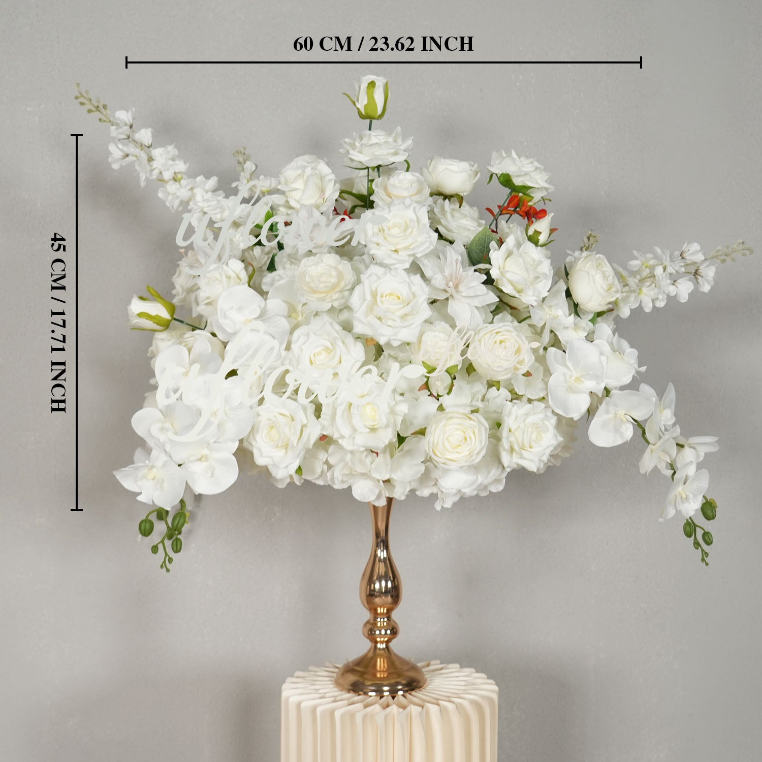 Uflower White Rose Table Runner Sofa Floral Wedding Backdrop Decor